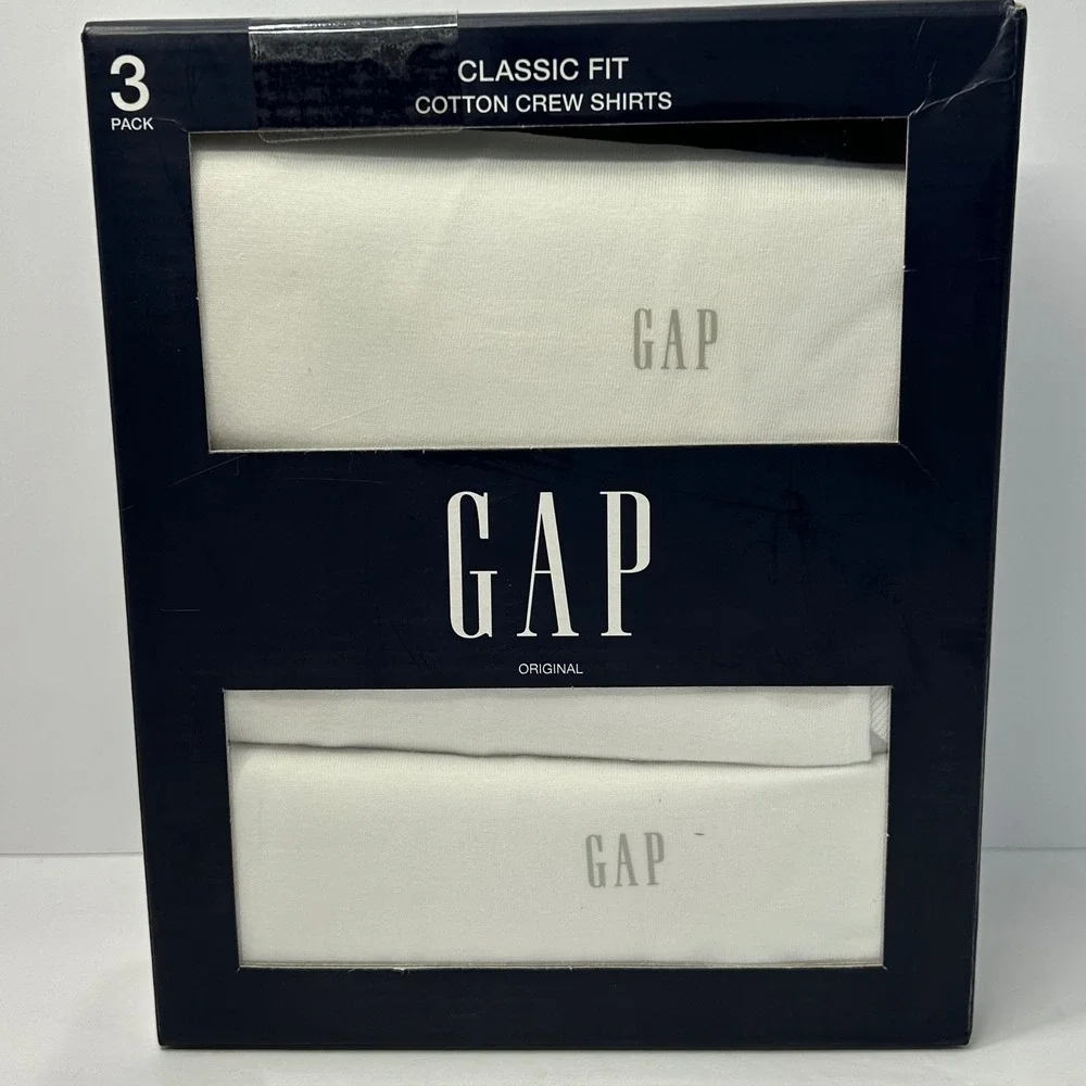 Gap Mens 3 Pack Classic Fit Cotton Crew Neck Shirts White Small New